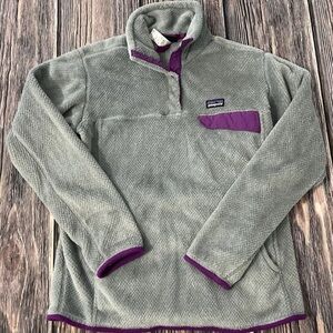 Patagonia Womens Synchilla Jacket L Gray Purple Snap Button Pullover Fleece 484